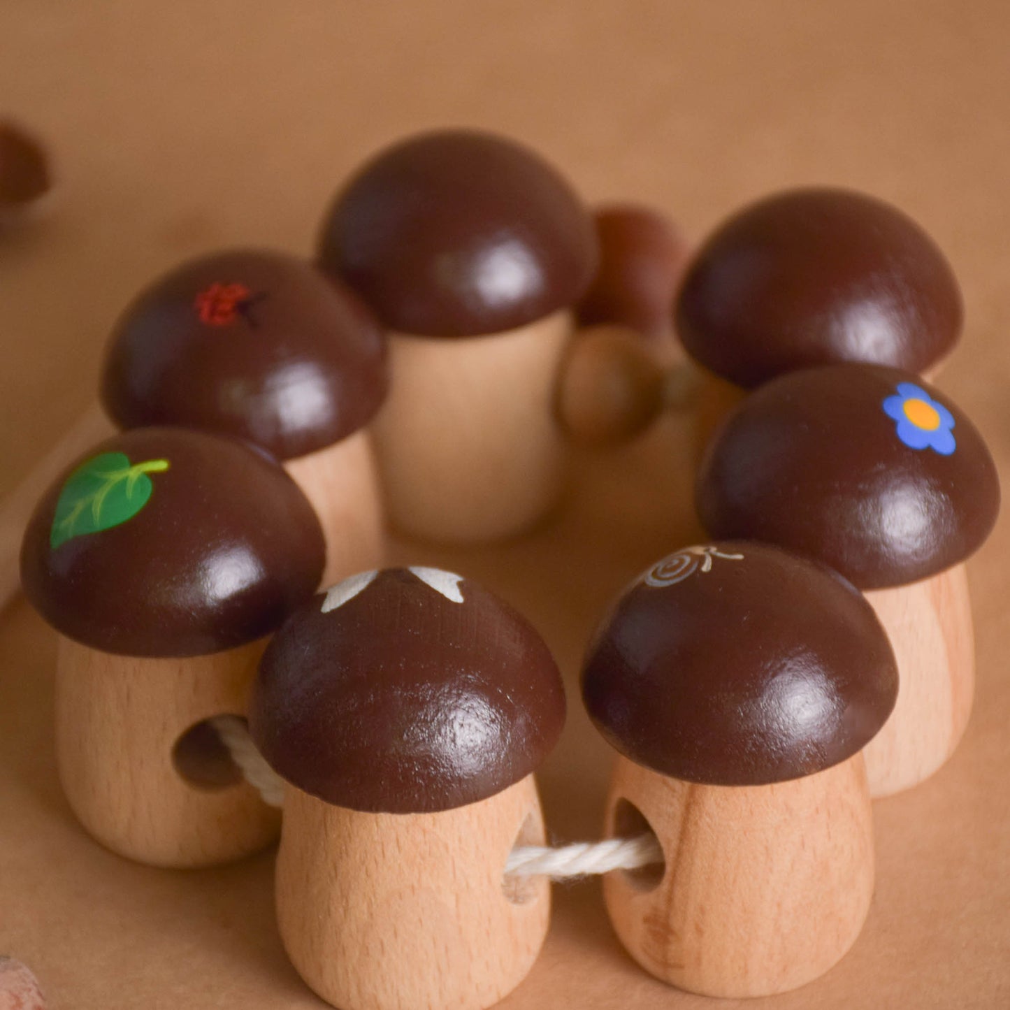 Wood Lacing Toy Mushrooms