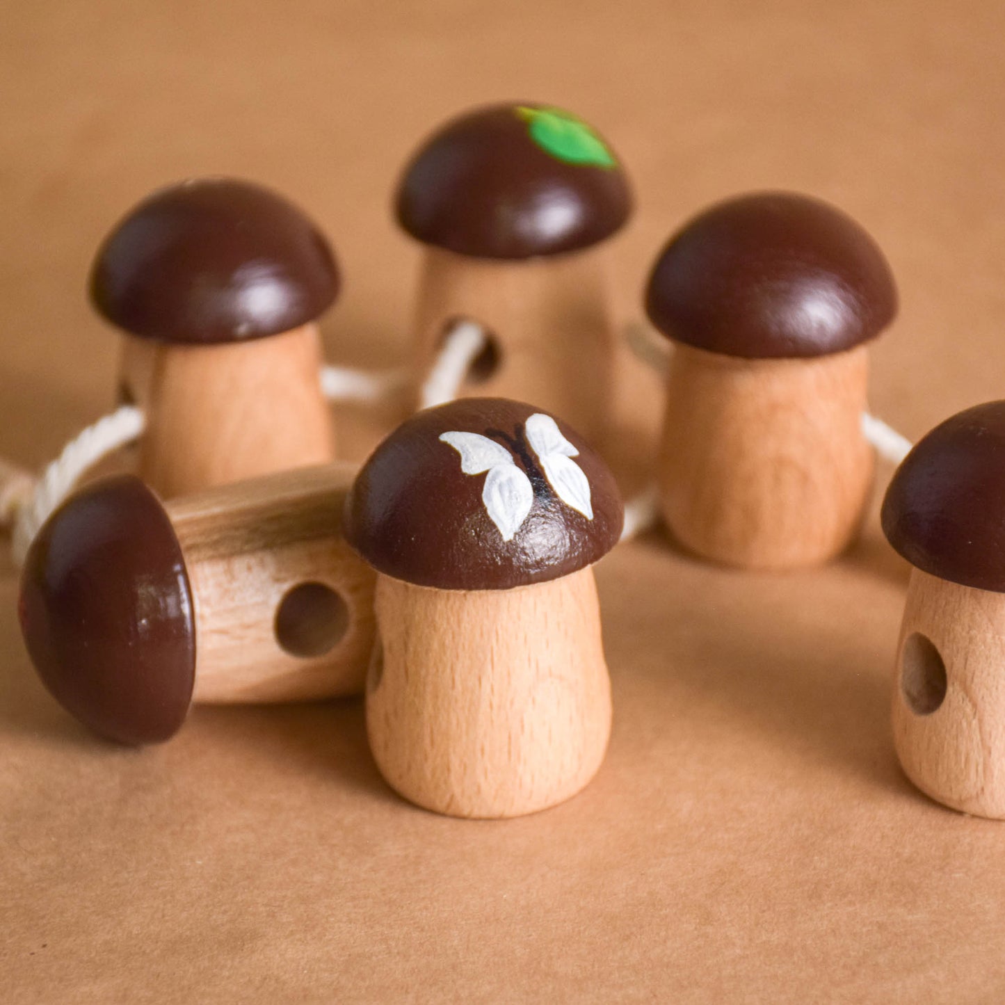 Wood Lacing Toy Mushrooms