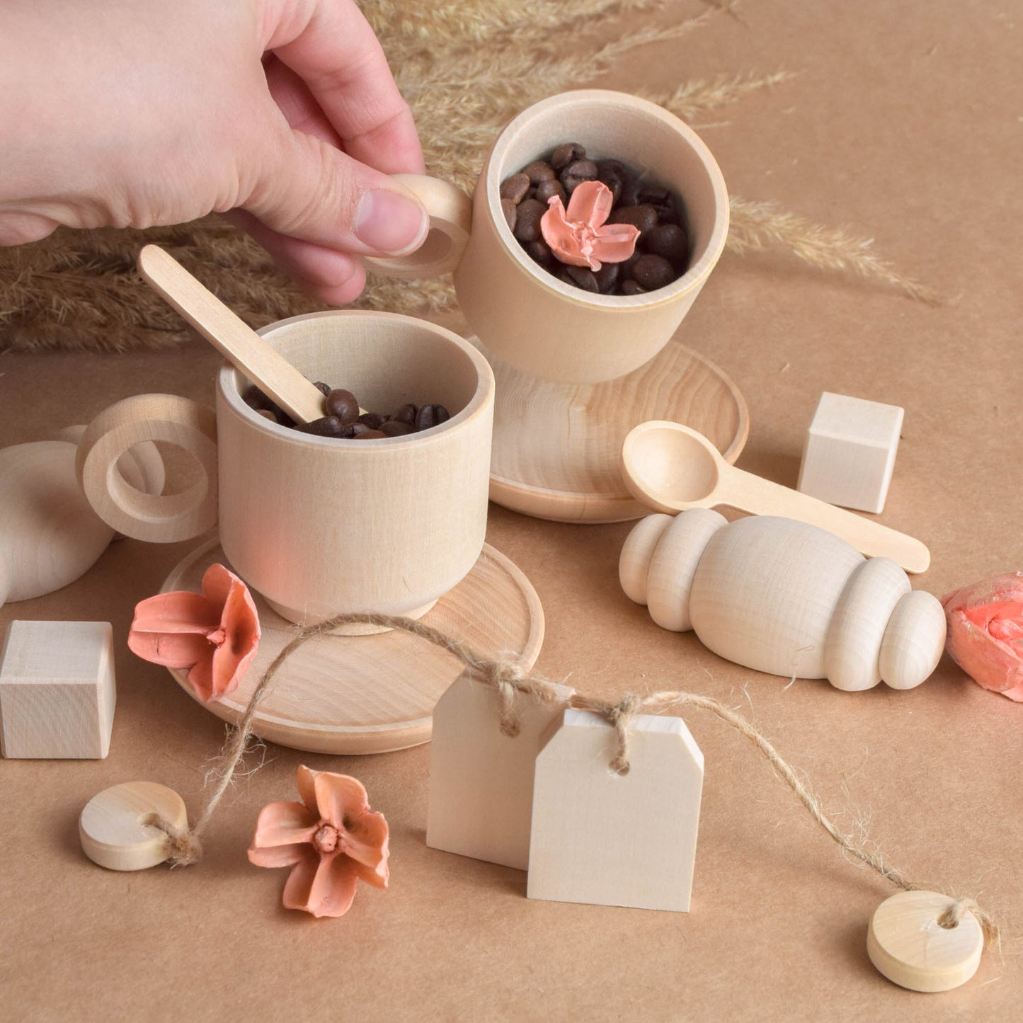 Wooden Tea Set for Playing, Wooden Toy Tea Set Kids, Wooden Play Kitchen Accessories, Toddler Tea Set for Children, Gift for Toddlers