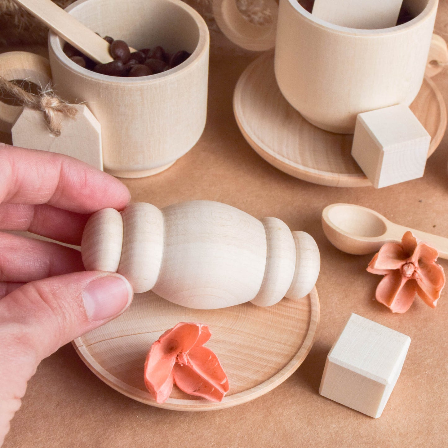 Wooden Tea Set for Playing, Wooden Toy Tea Set Kids, Wooden Play Kitchen Accessories, Toddler Tea Set for Children, Gift for Toddlers