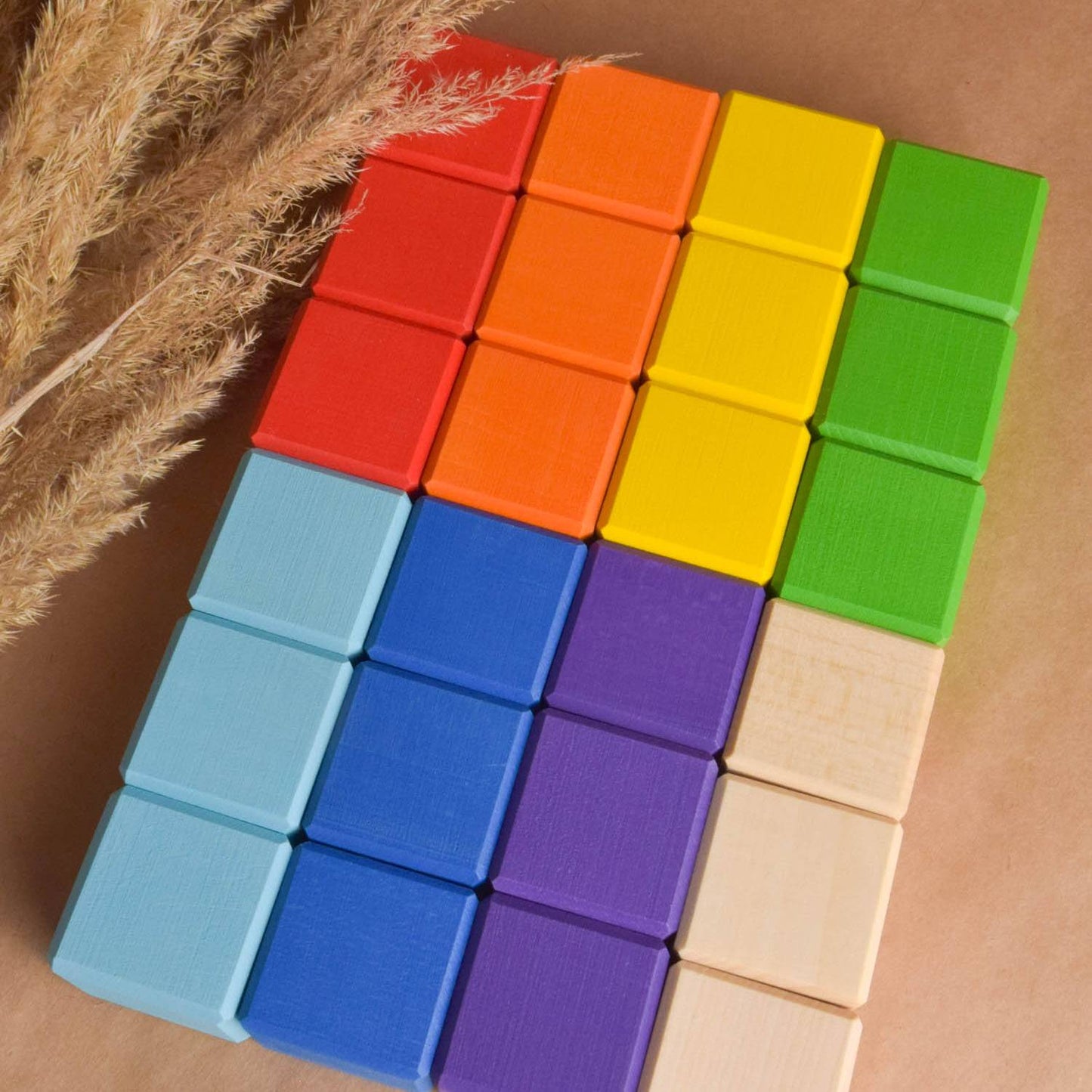 Wood Baby Toy Square Blocks Rainbow