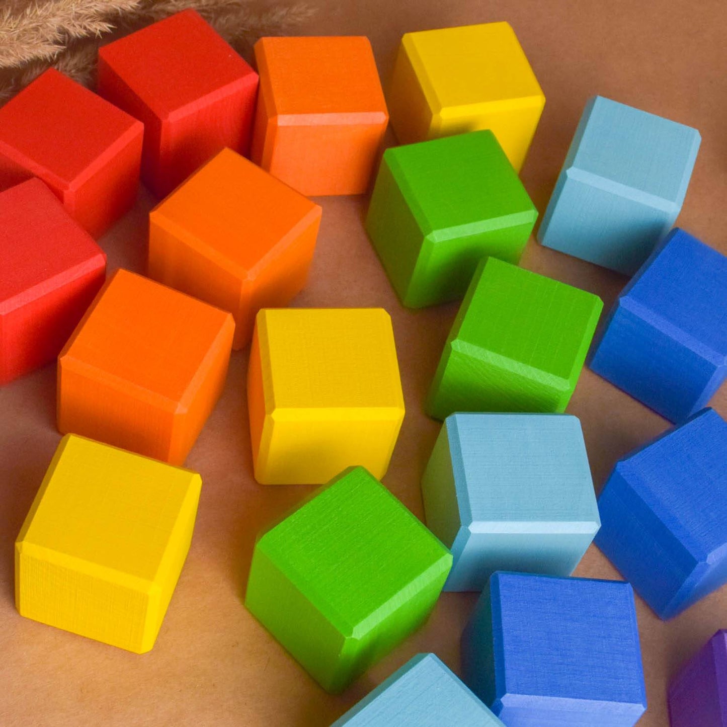 Wood Baby Toy Square Blocks Rainbow