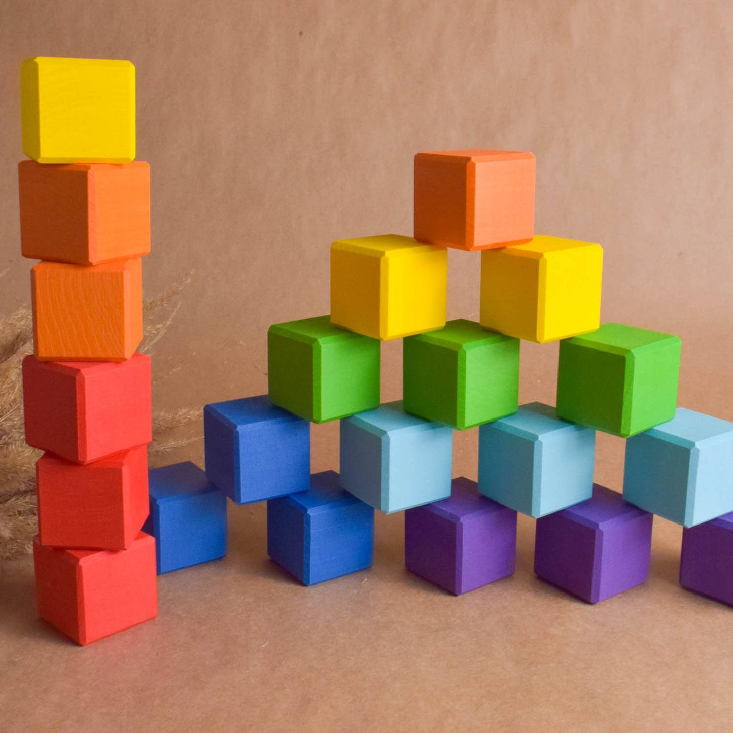 Wood Baby Toy Square Blocks Rainbow