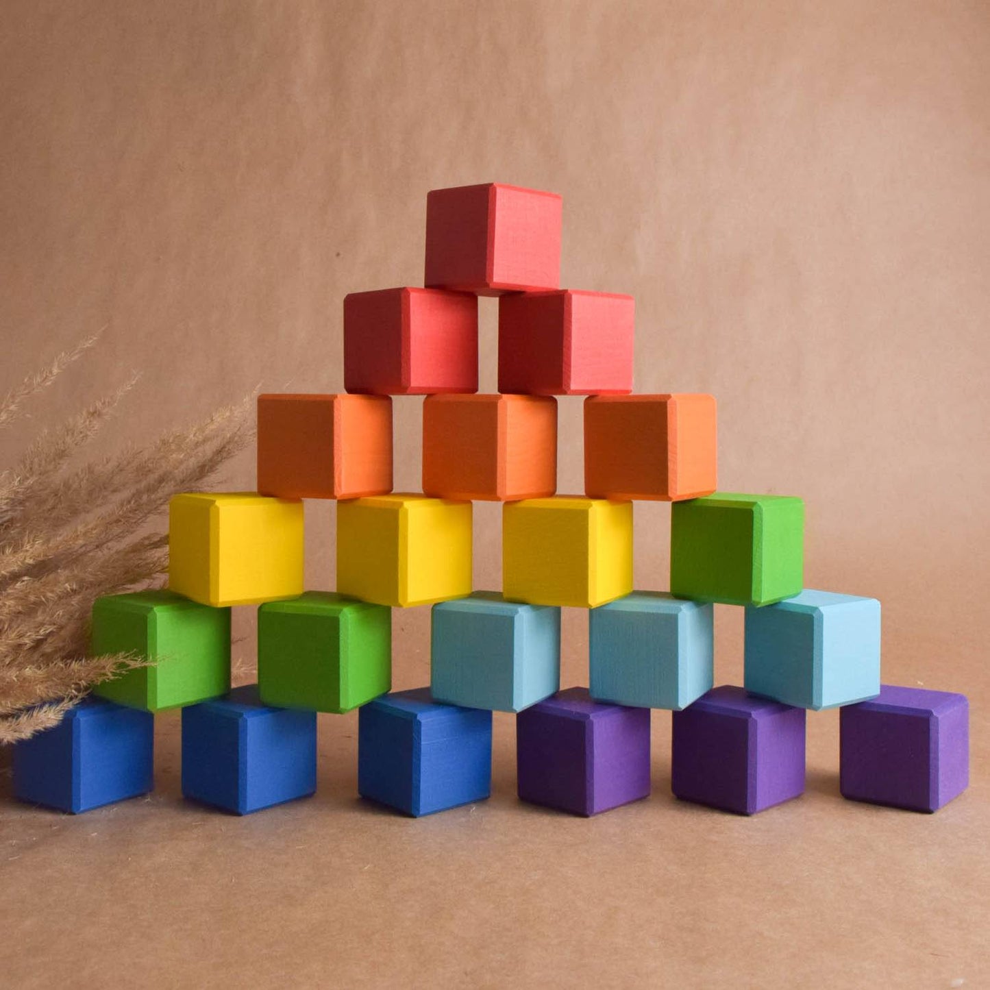 Wood Baby Toy Square Blocks Rainbow