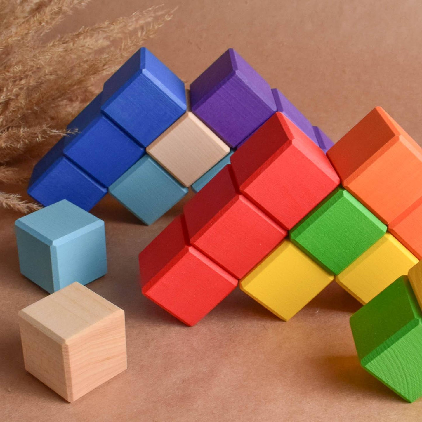 Wood Baby Toy Square Blocks Rainbow