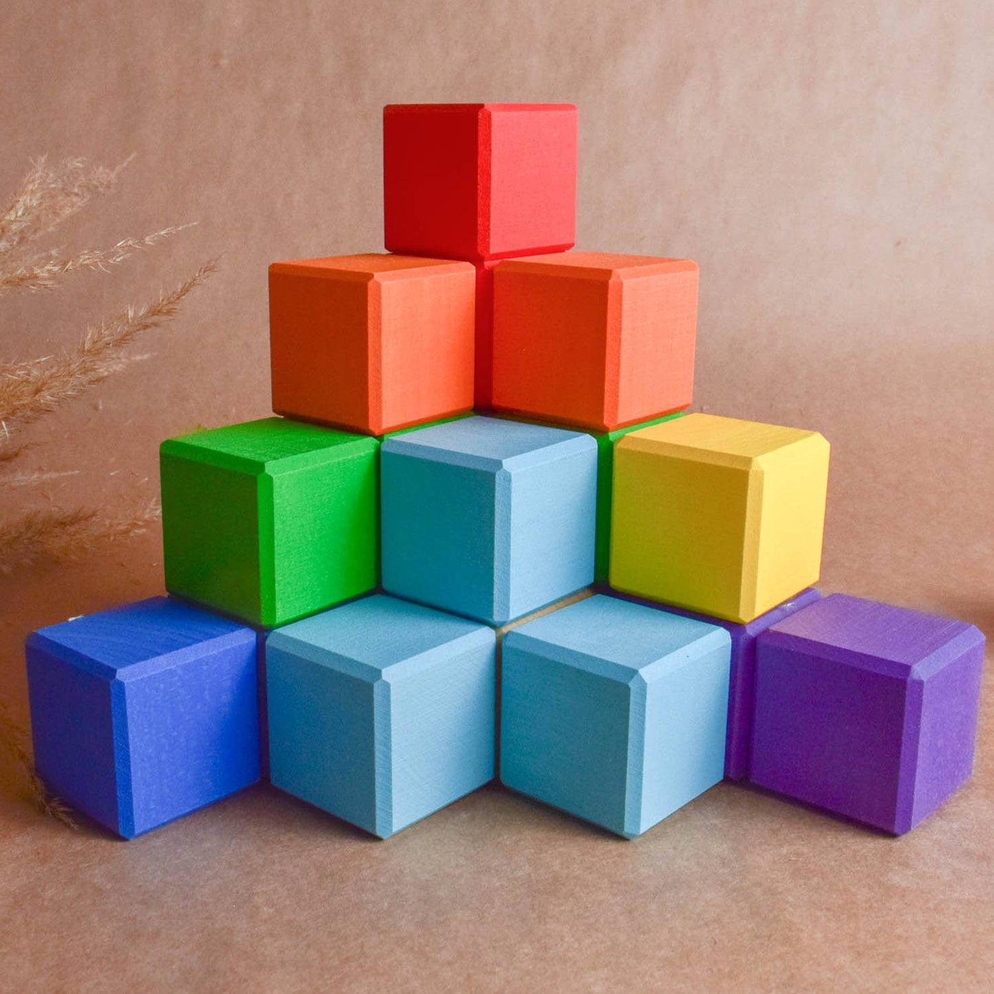 Wood Baby Toy Square Blocks Rainbow