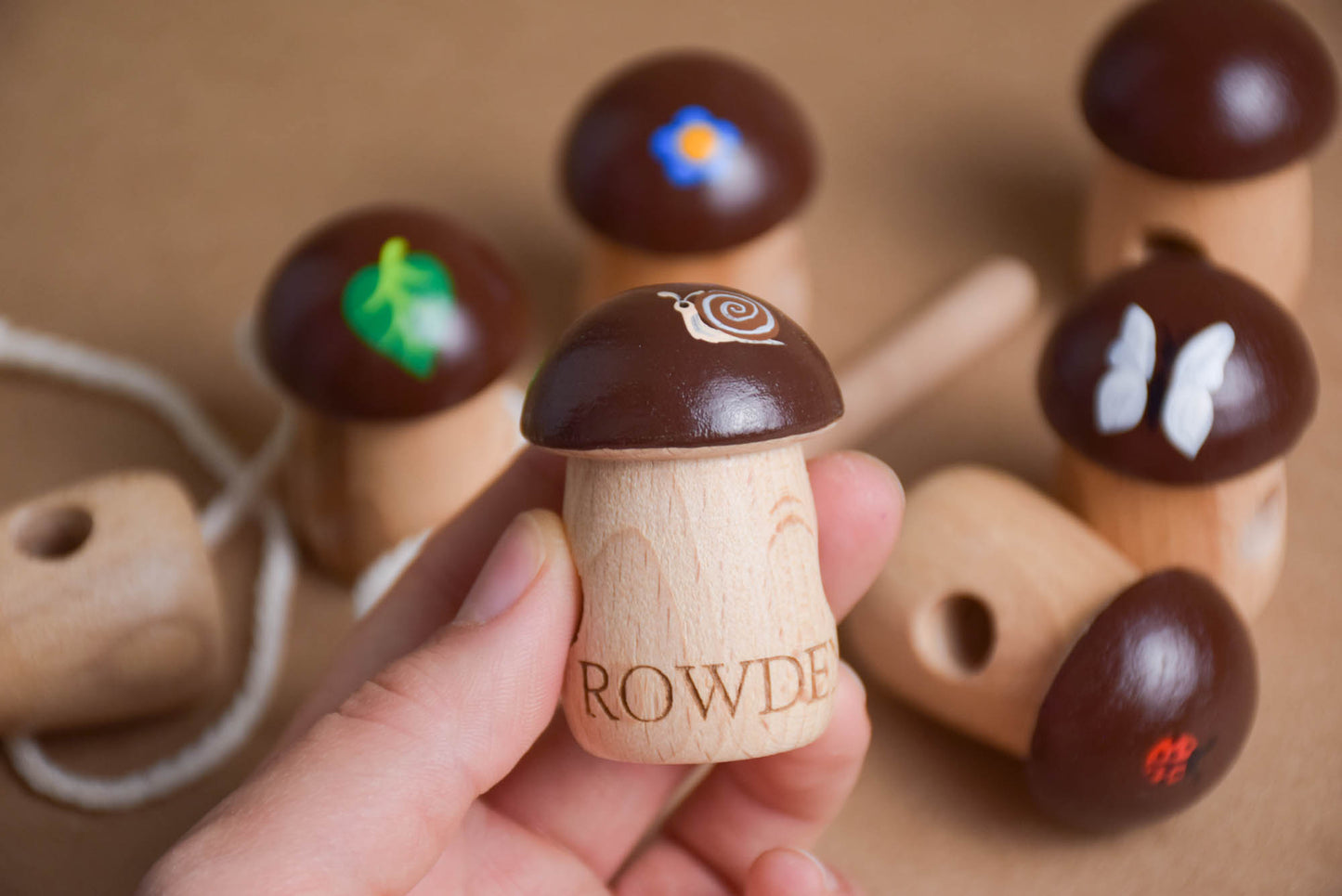 Wood Lacing Toy Mushrooms