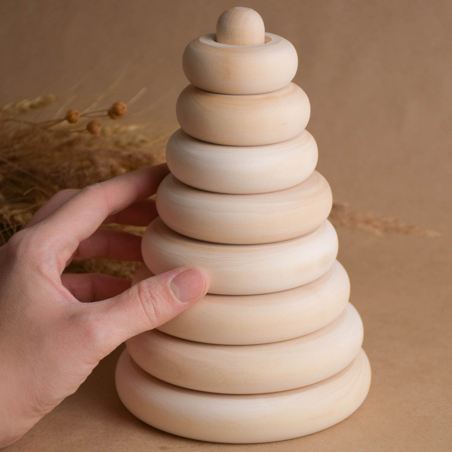 Natural Wooden Ring Stacker Toy
