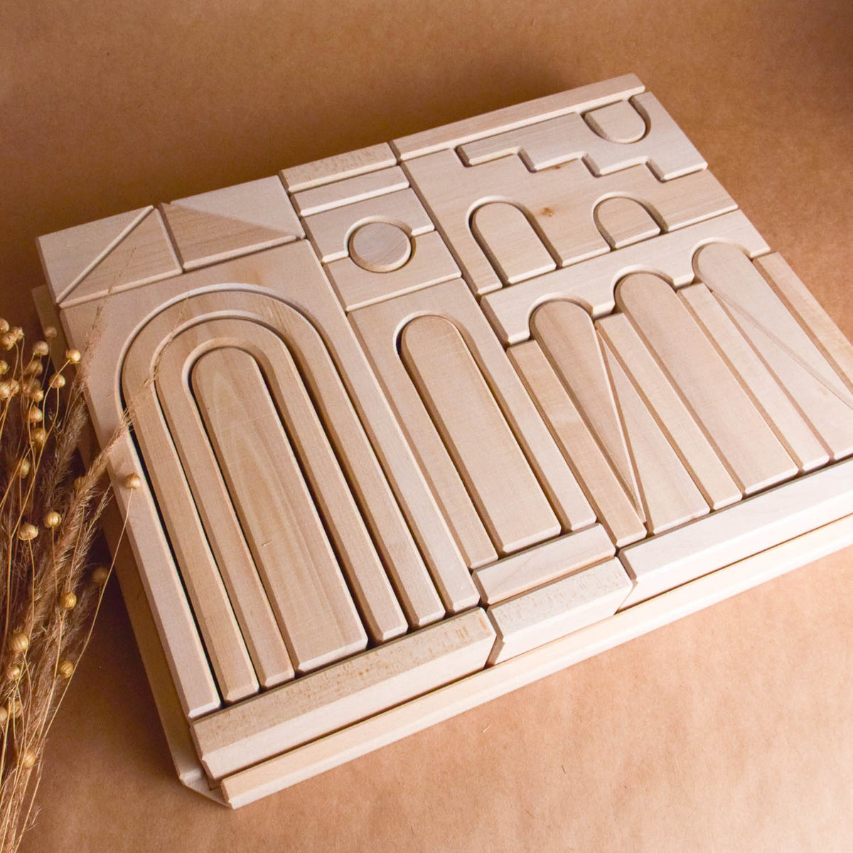 Natural Wooden Building Blocks Set Montessori City Toy
