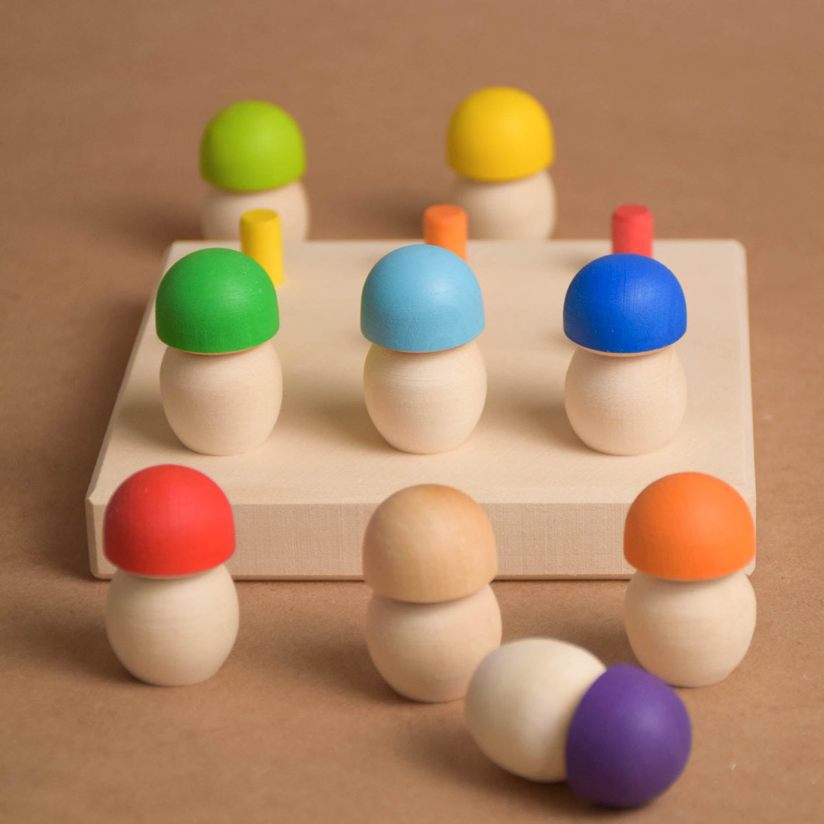 Wooden mushroom set with a square geoboard