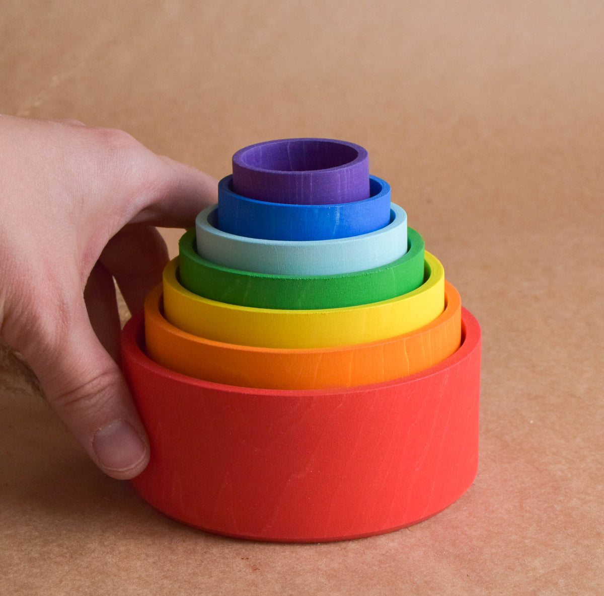 Rainbow wooden stacking bowl set