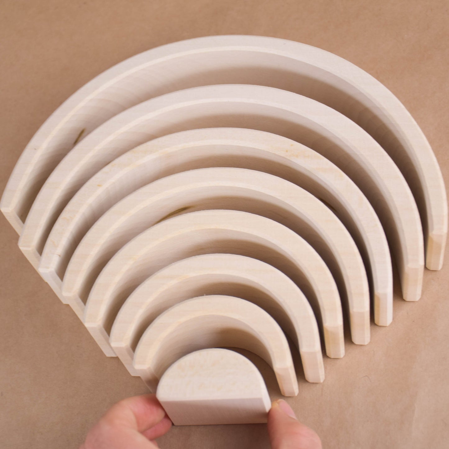 Unfinished Wooden Waldorf Rainbow Stacker Toy Natural