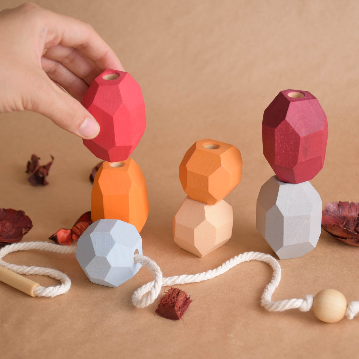 Lacing Toy Wooden Stacking Stones Toy Neutral