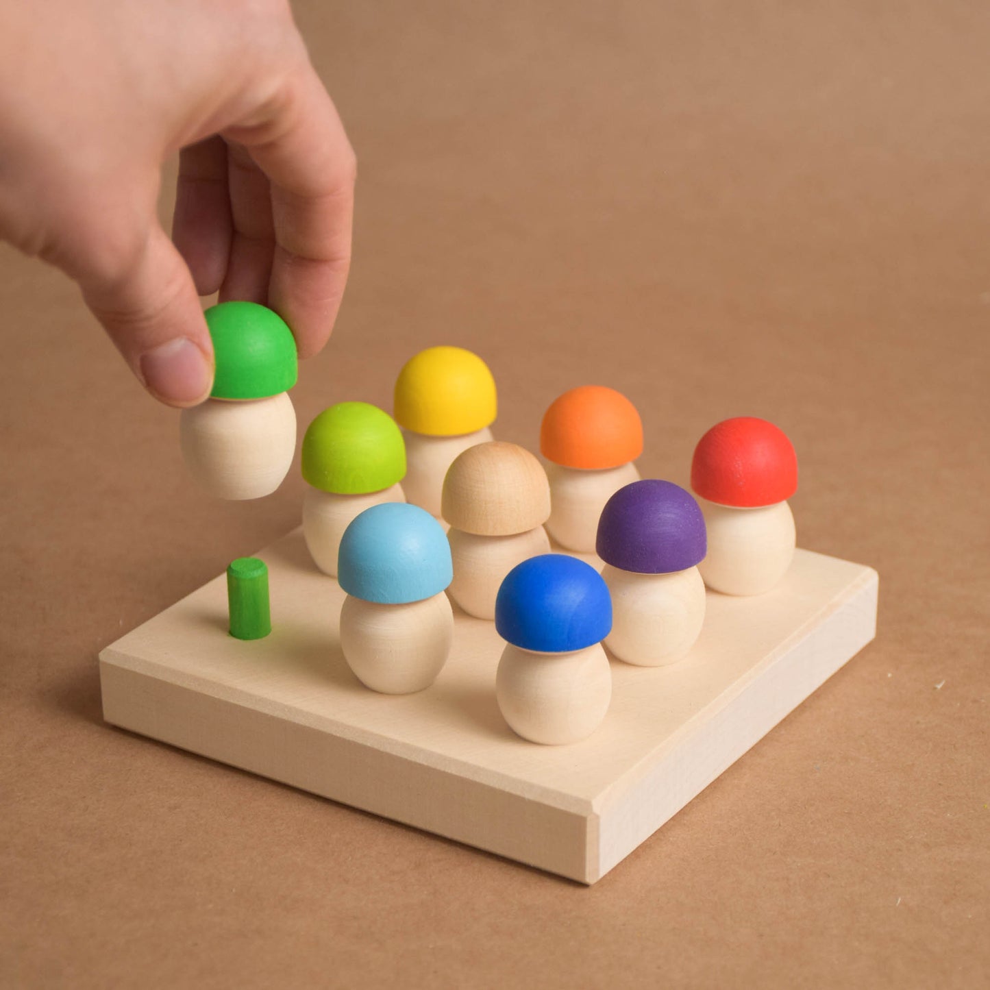 Wooden Mushrooms to Color Sorting on Geoboard
