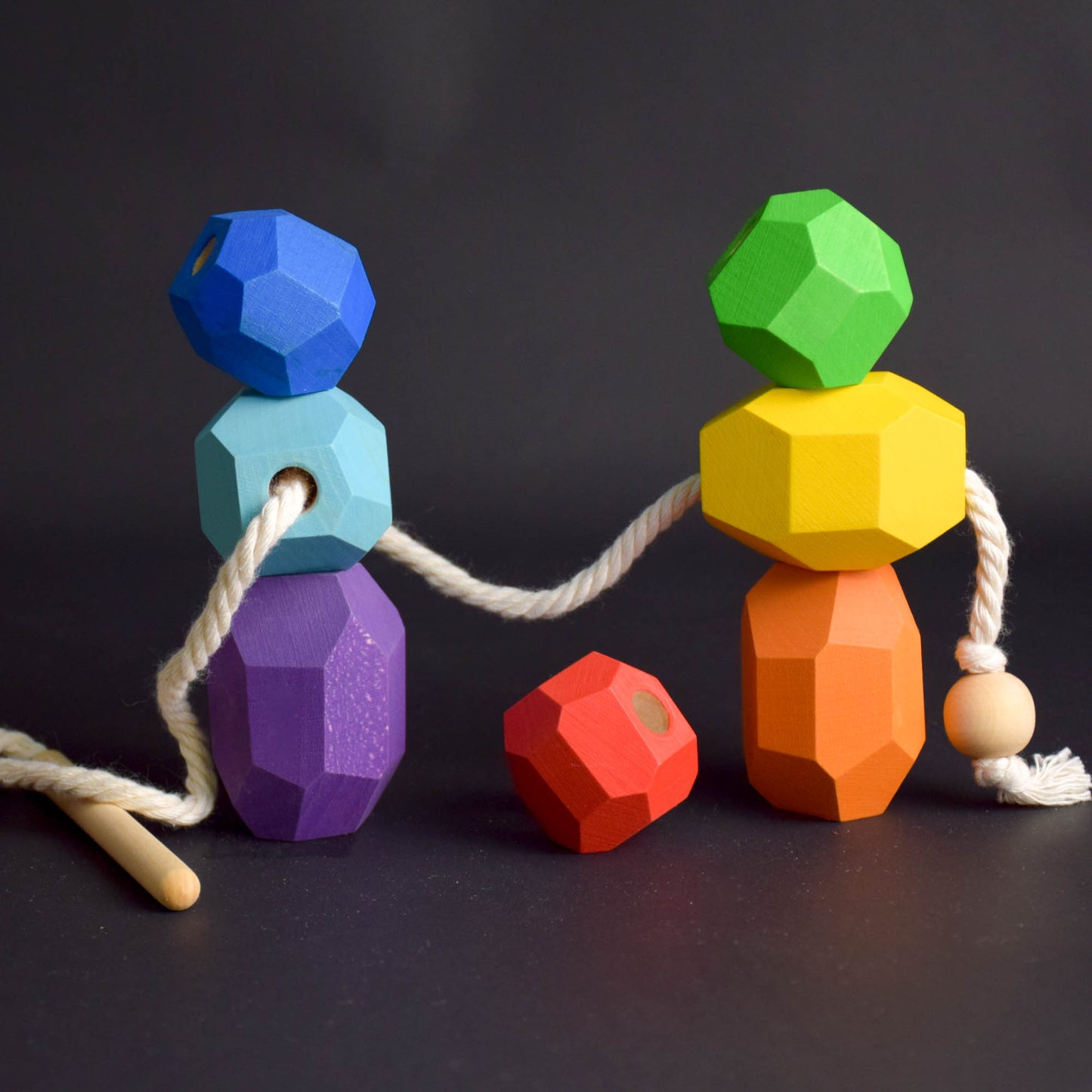 Wood Lacing Toy Balancing Stones Rainbow