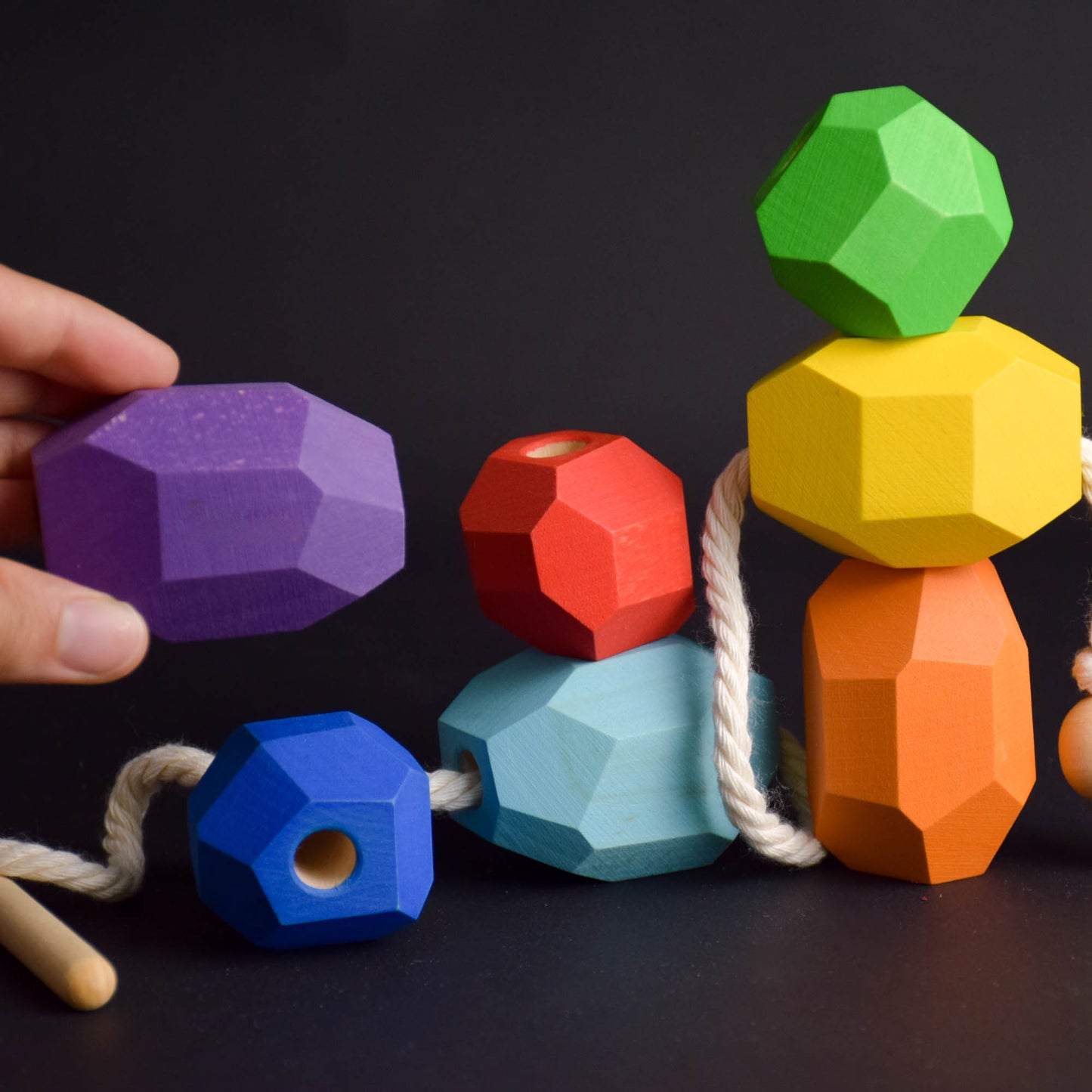 Wood Lacing Toy Balancing Stones Rainbow