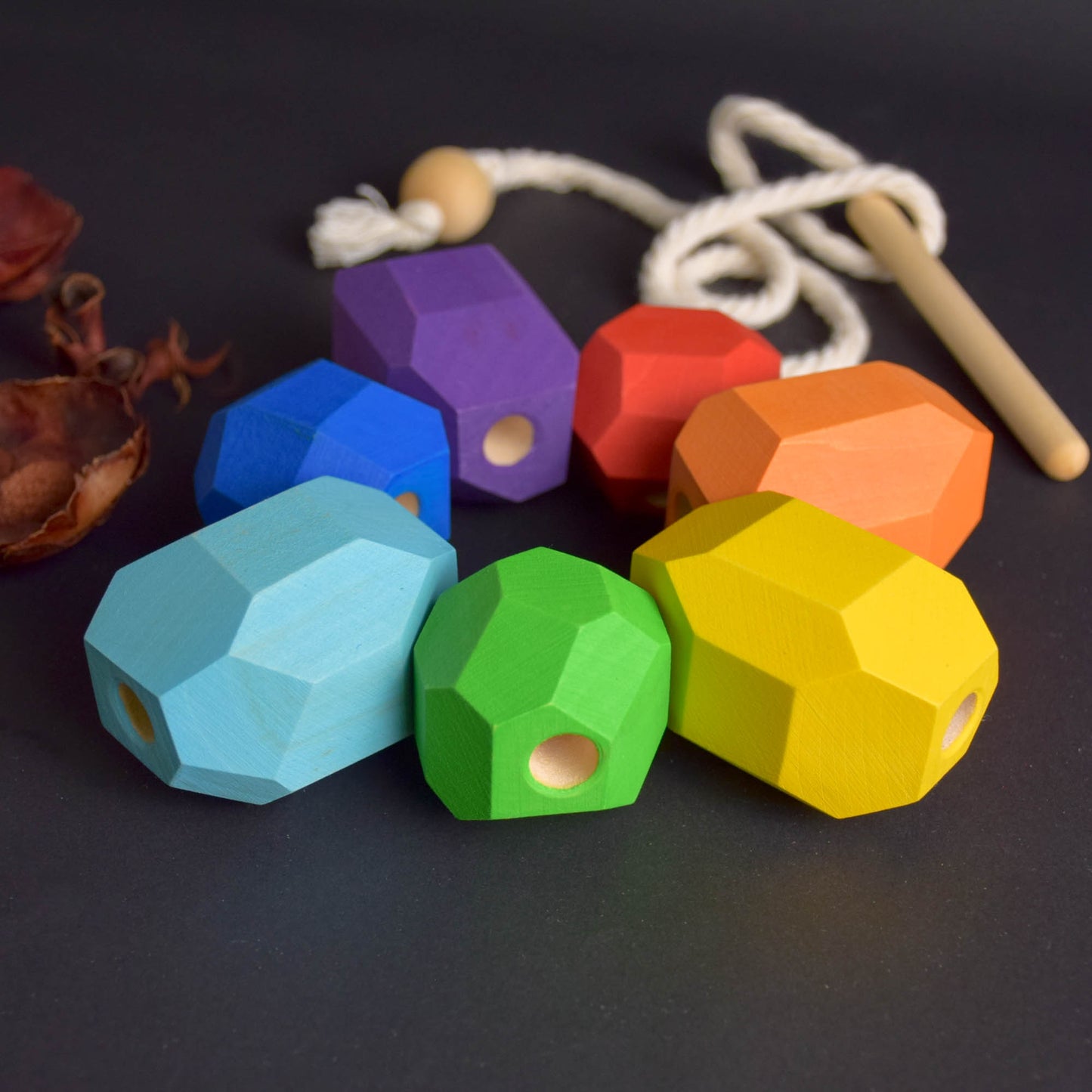 Wood Lacing Toy Balancing Stones Rainbow