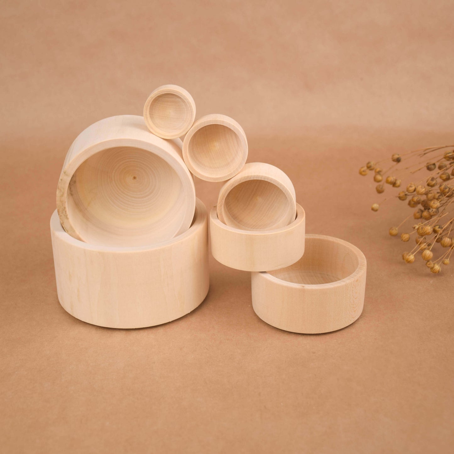 Wooden Stacking Bowls Set Natural