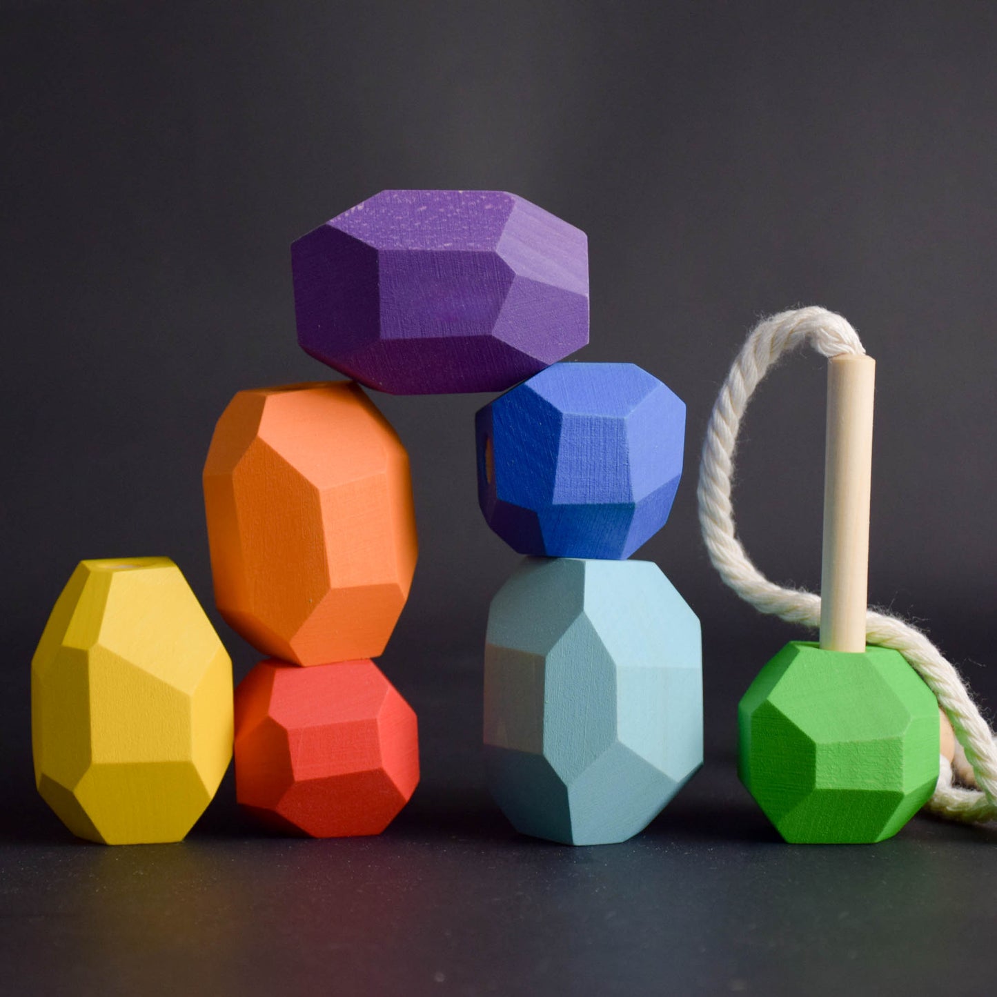 Wood Lacing Toy Balancing Stones Rainbow