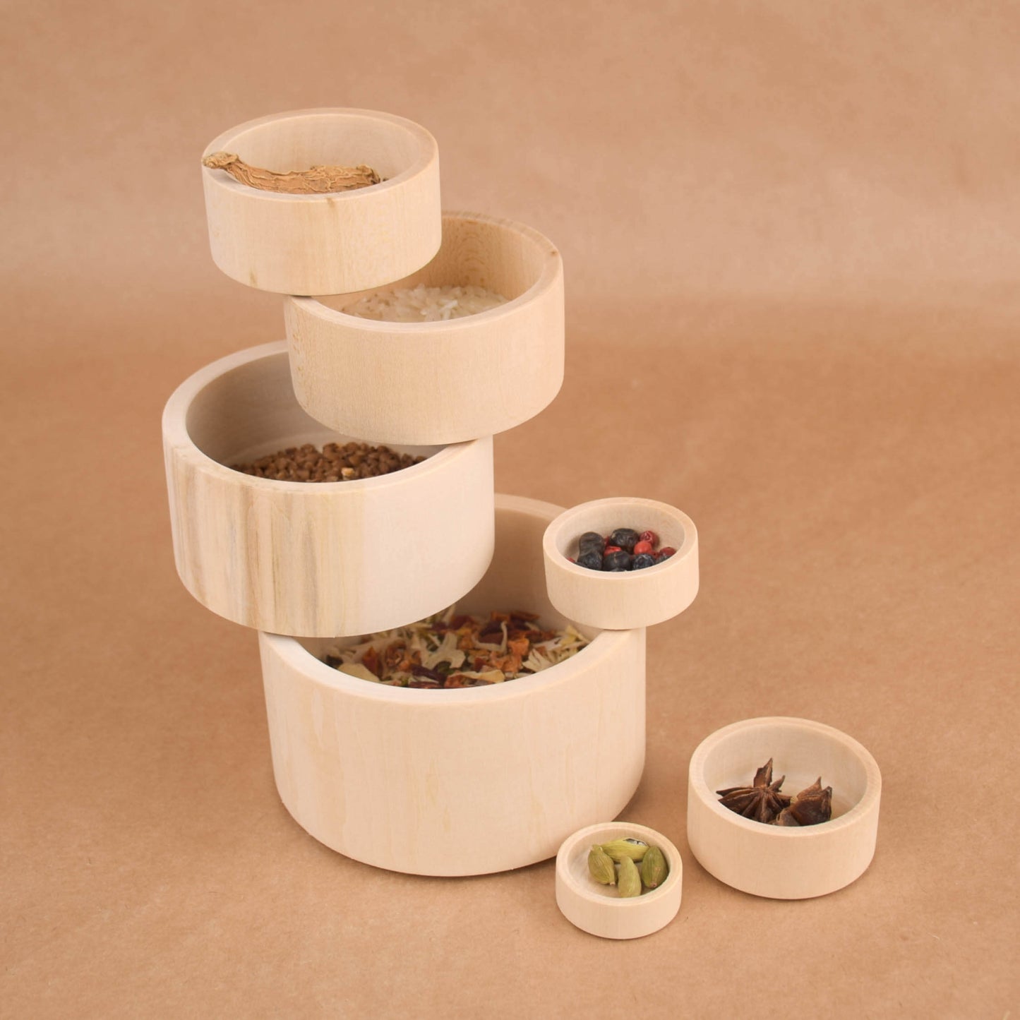 Wooden Stacking Bowls Set Natural