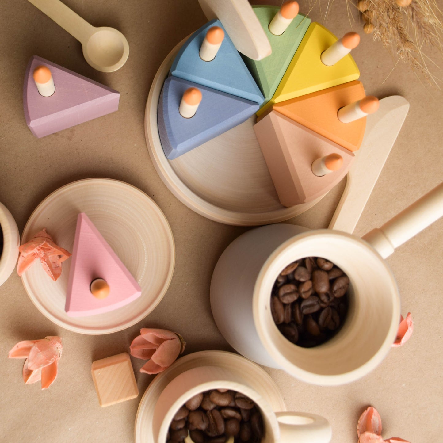 Coffee Set and Cake with Candles