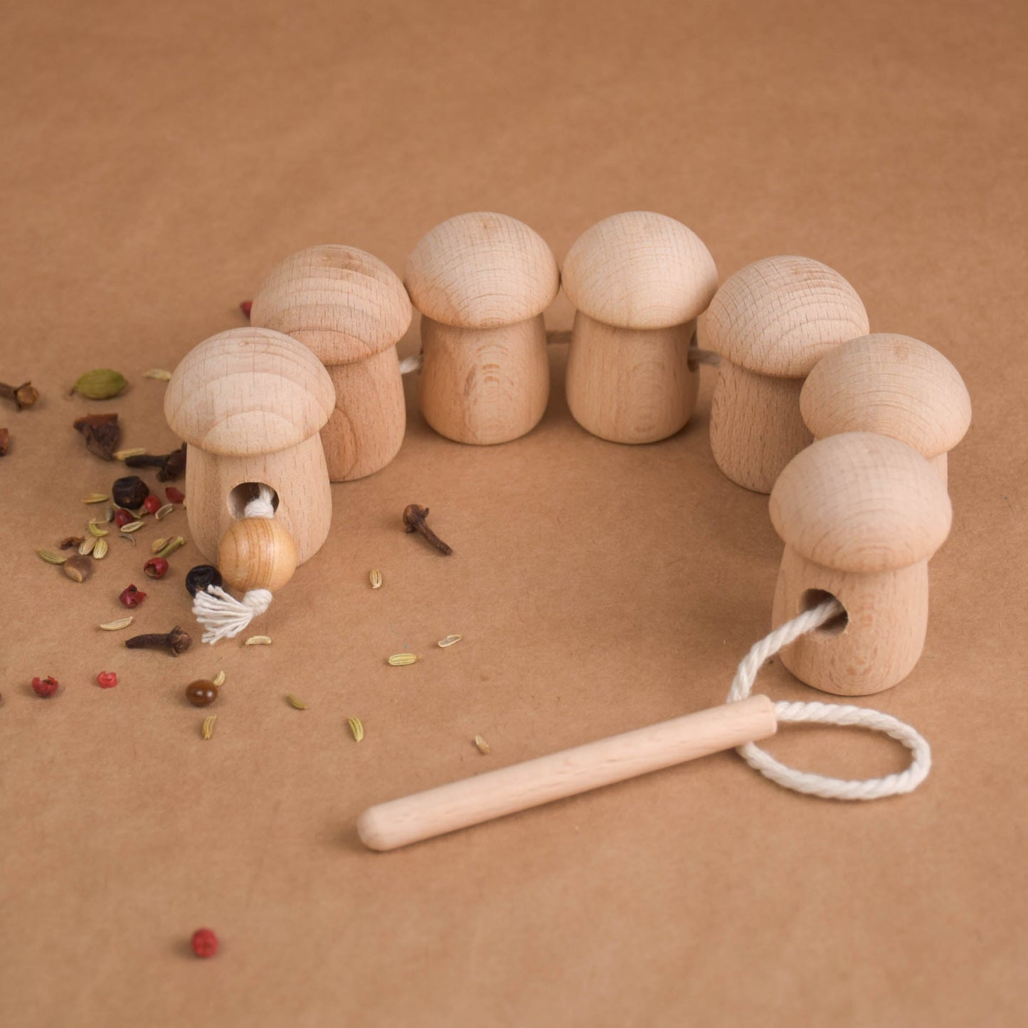 Montessori Wood Lacing Toy Mushroom