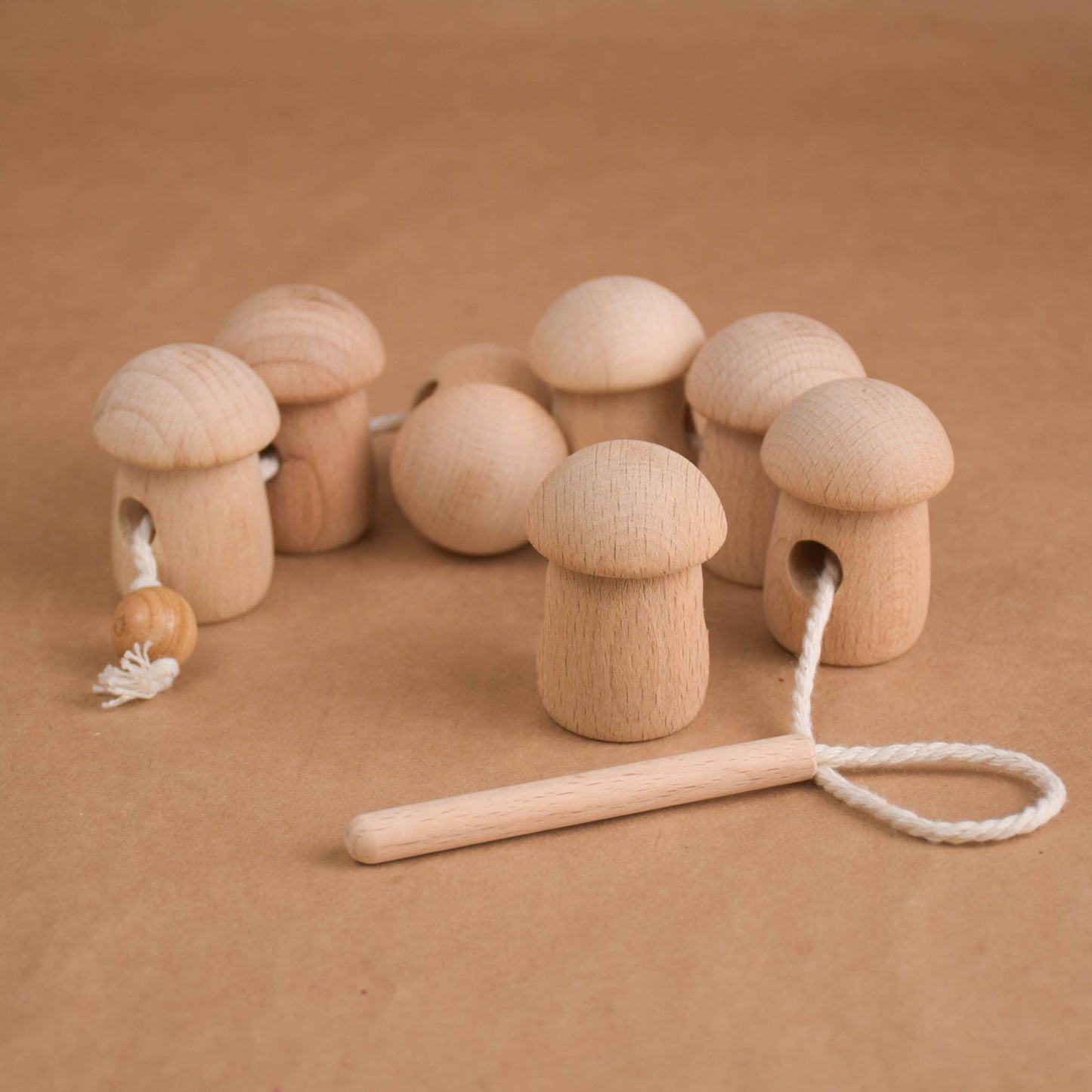 Montessori Wood Lacing Toy Mushroom