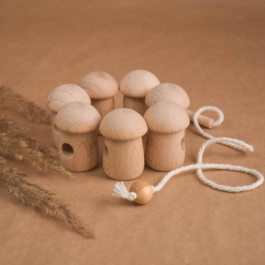 Montessori Wood Lacing Toy Mushroom