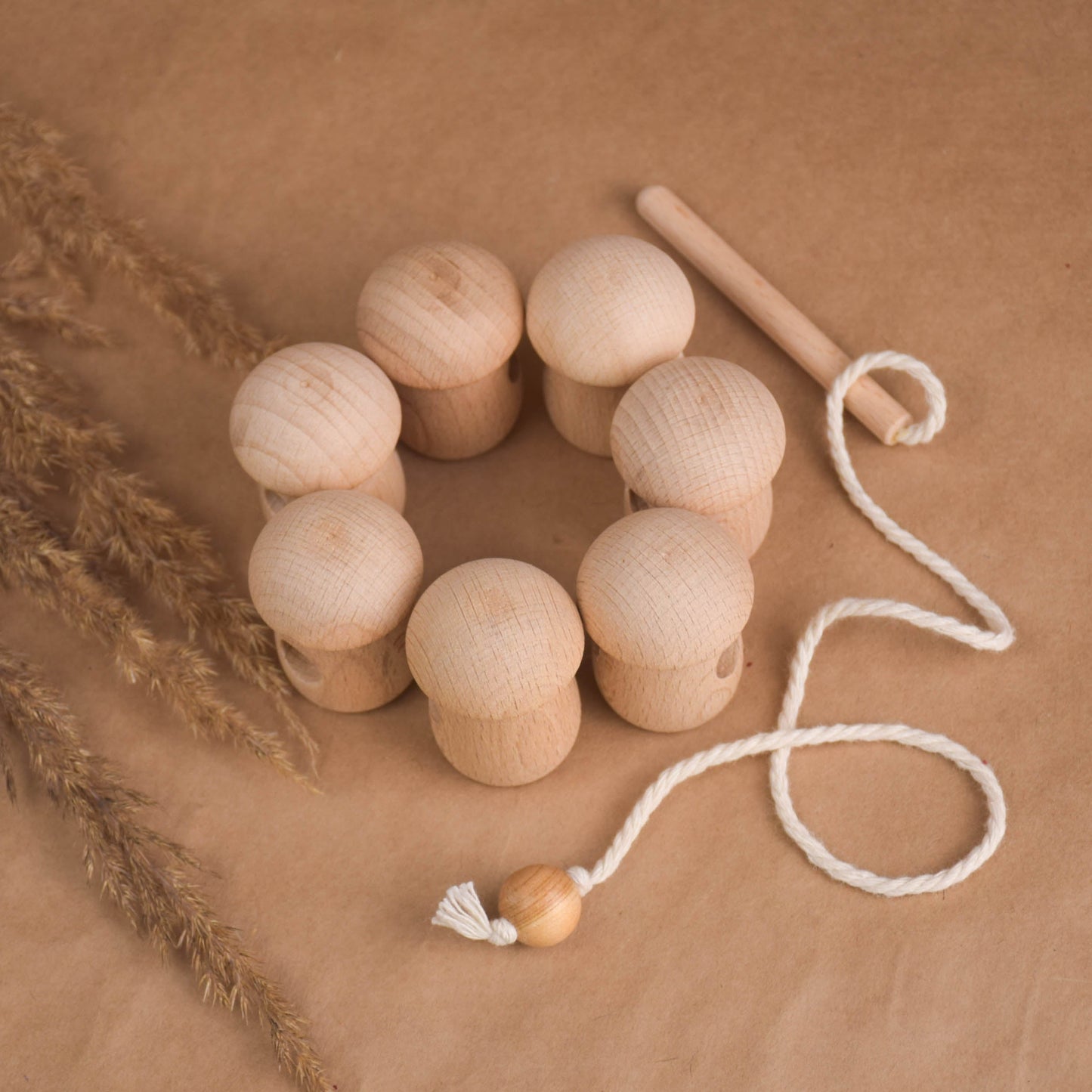 Montessori Wood Lacing Toy Mushroom