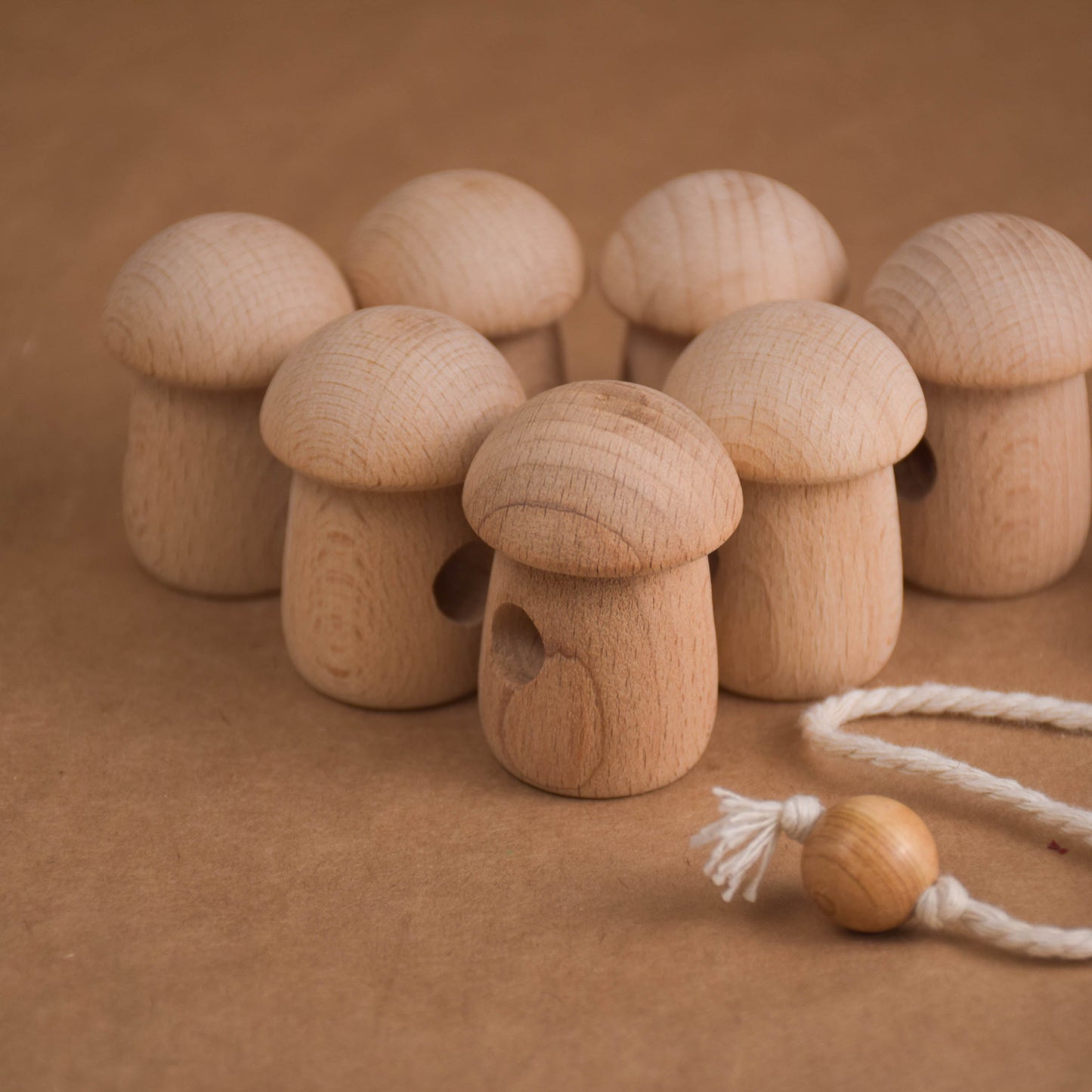 Montessori Wood Lacing Toy Mushroom