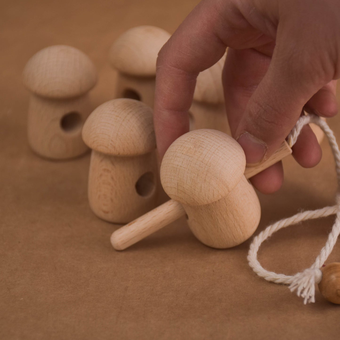 Montessori Wood Lacing Toy Mushroom