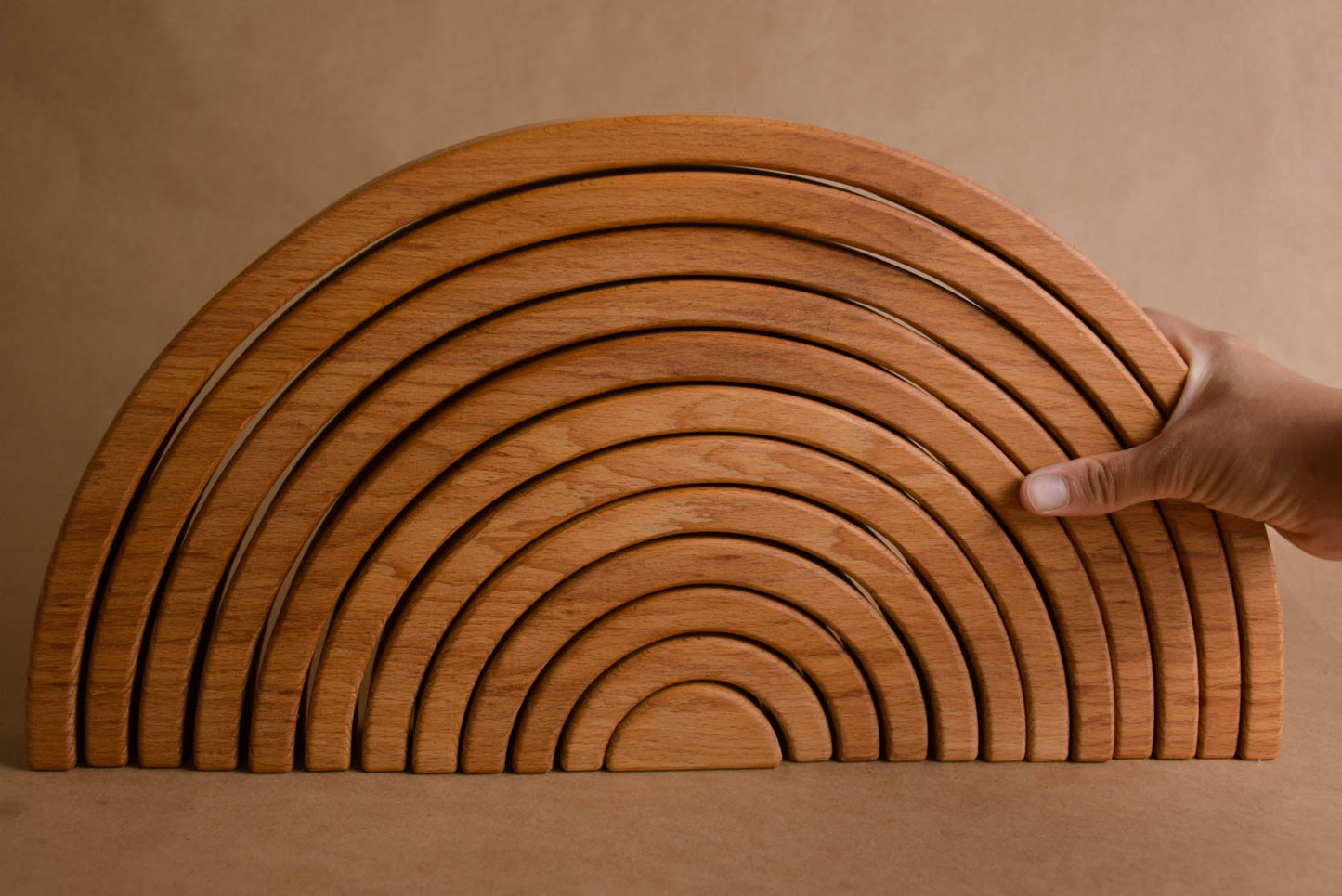 Montessori Wooden Large Rainbow Geometric Stacker Natural 12 Piece