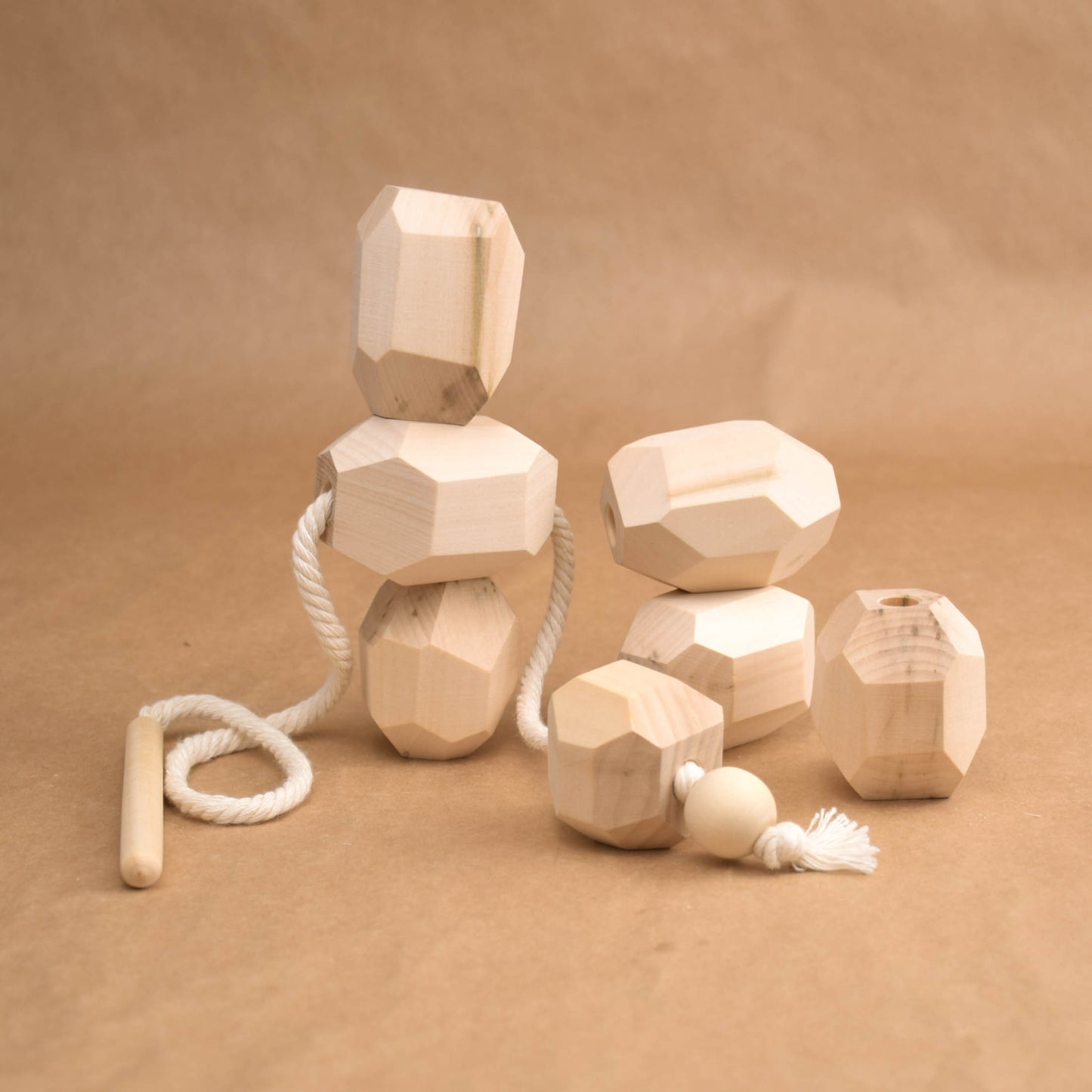 Lacing Toy Wood Baby Balancing Unfinished Blocks