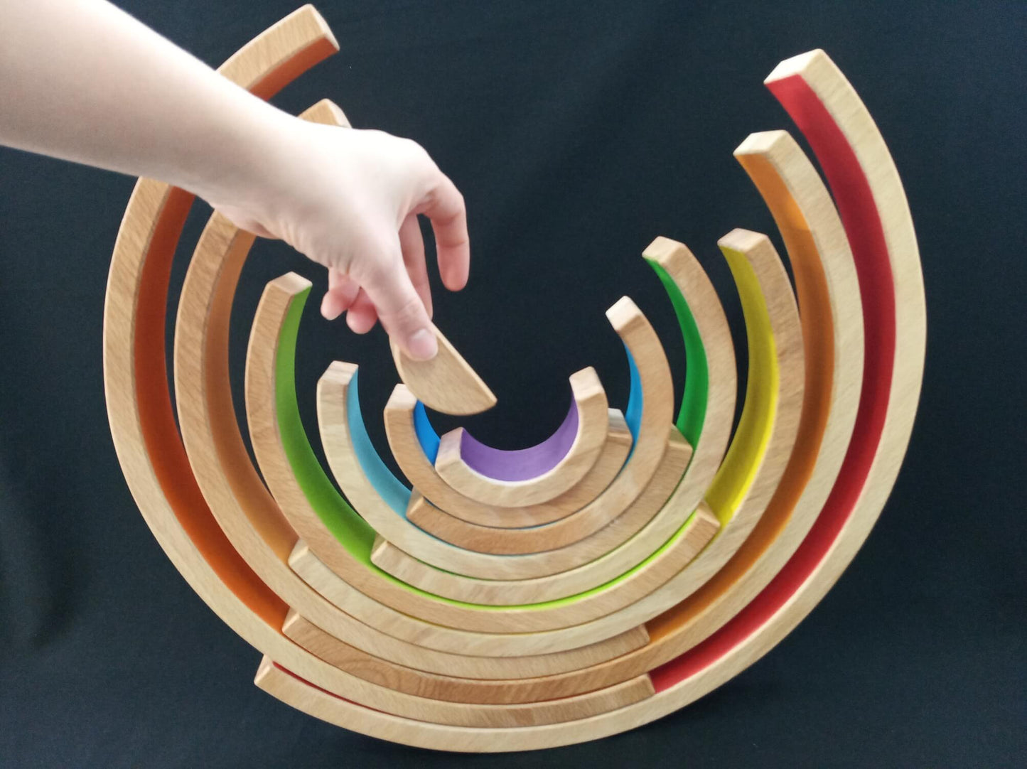 Montessori Wooden Large Rainbow Geometric Stacker 12 Piece