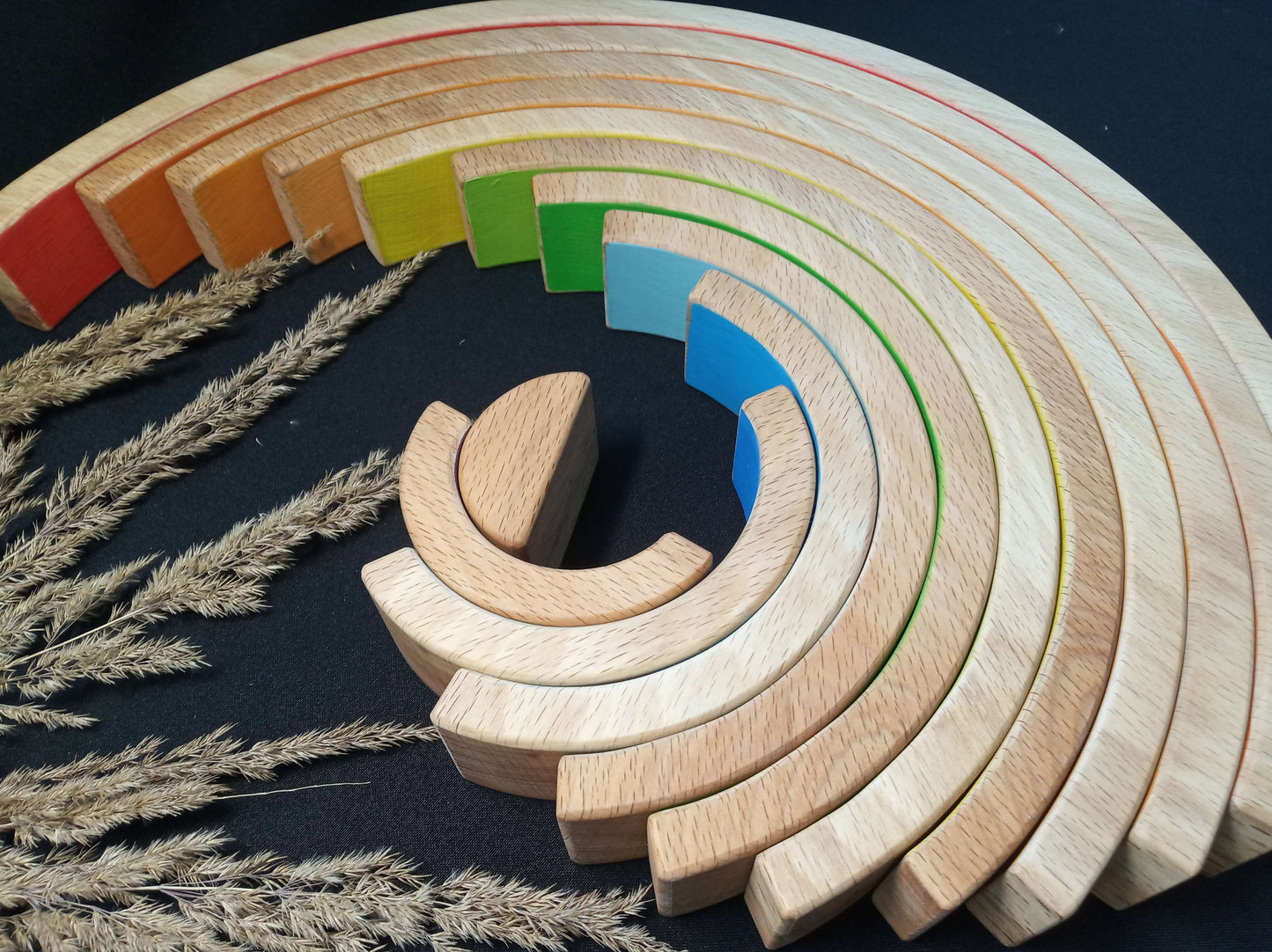 Montessori Wooden Large Rainbow Geometric Stacker 12 Piece
