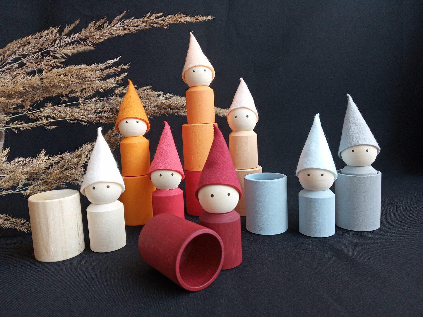 Wooden Peg Dolls and Cups