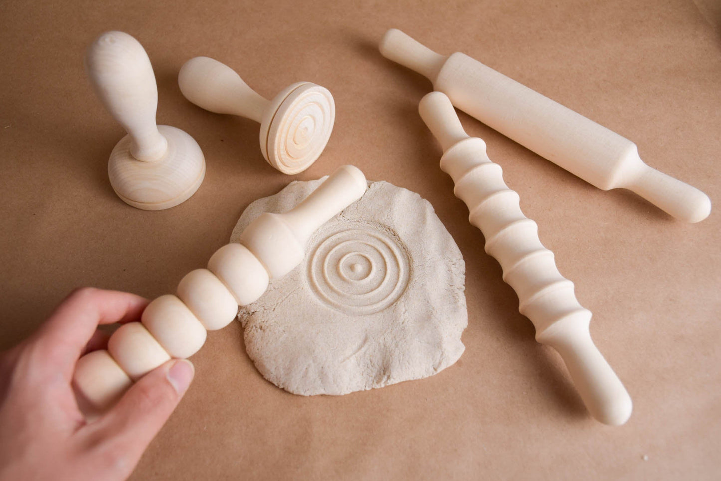 Mini Wooden Rolling Pins and Stamps for Crafts