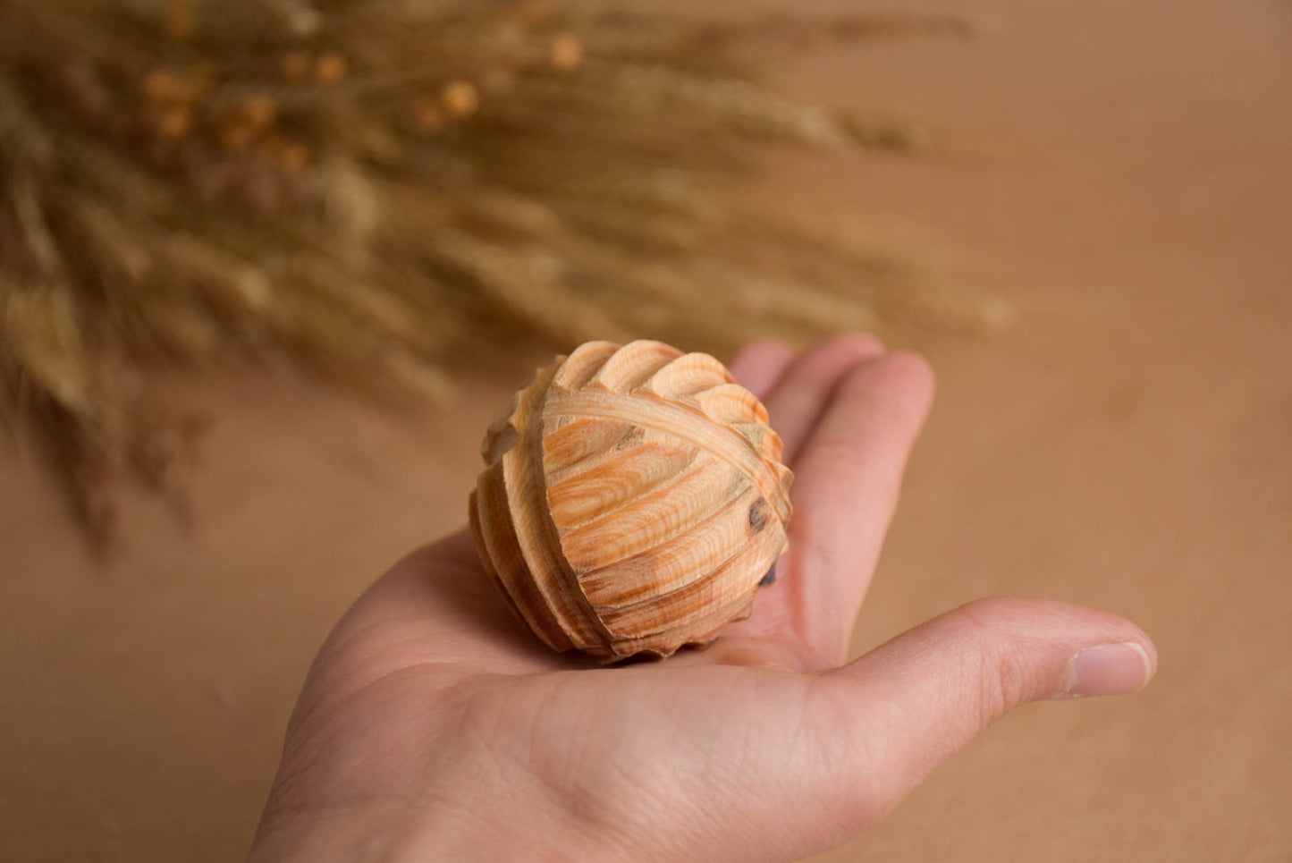 Wooden Juniper Riffled Ball, Juniper Aroma Massage, Organic Montessori Toys, Wooden Tactile Toy for Toddlers, Sensory Wooden Toy for Babies