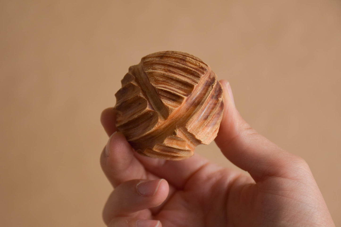 Wooden Juniper Riffled Ball, Juniper Aroma Massage, Organic Montessori Toys, Wooden Tactile Toy for Toddlers, Sensory Wooden Toy for Babies