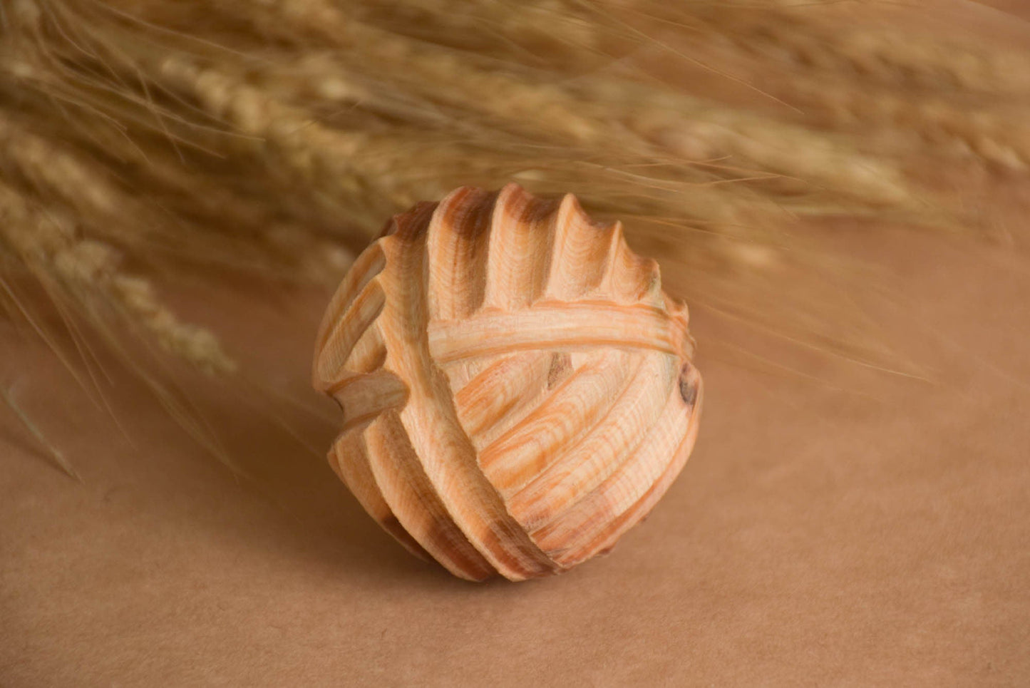 Wooden Juniper Riffled Ball, Juniper Aroma Massage, Organic Montessori Toys, Wooden Tactile Toy for Toddlers, Sensory Wooden Toy for Babies