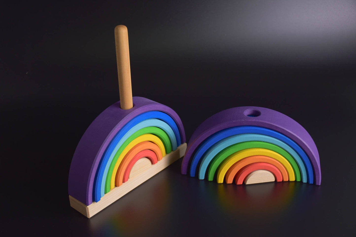 Wooden Double Rainbow Stacking Tower, Personalized Gifts, Montessori Baby Rainbow Stacker, Waldorf Toddler Toys, Wooden Toys for Toddlers