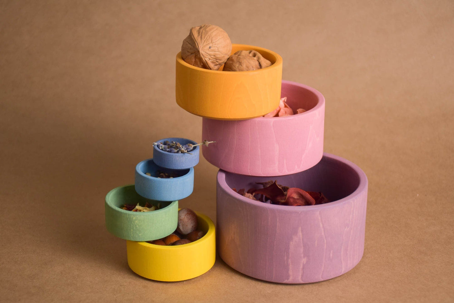 Color Sorting Rainbow Pastel Wooden Nesting Bowls Set, Rainbow Stacking Toy, Rainbow Montessori, Matching Toys, Toddler Toys, Toddler Toys