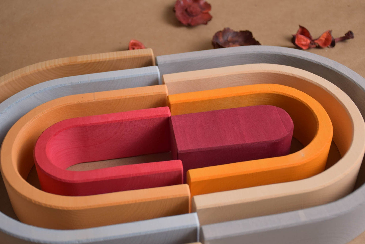 Oval Rainbow Neutral Wooden Stacking Toy, Personalized Baby Gifts, Montessori Toy, Waldorf Toddler Toys, Color Sorting, Stacker Handmade Toy