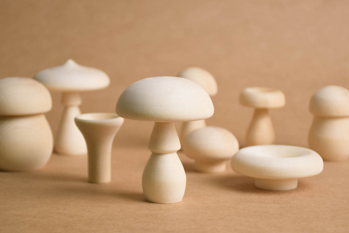Unfinished wooden forest play pieces