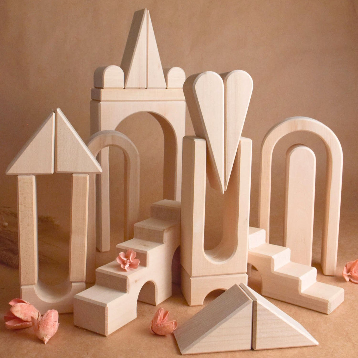 Natural Wooden Building Blocks Set Montessori City Toy