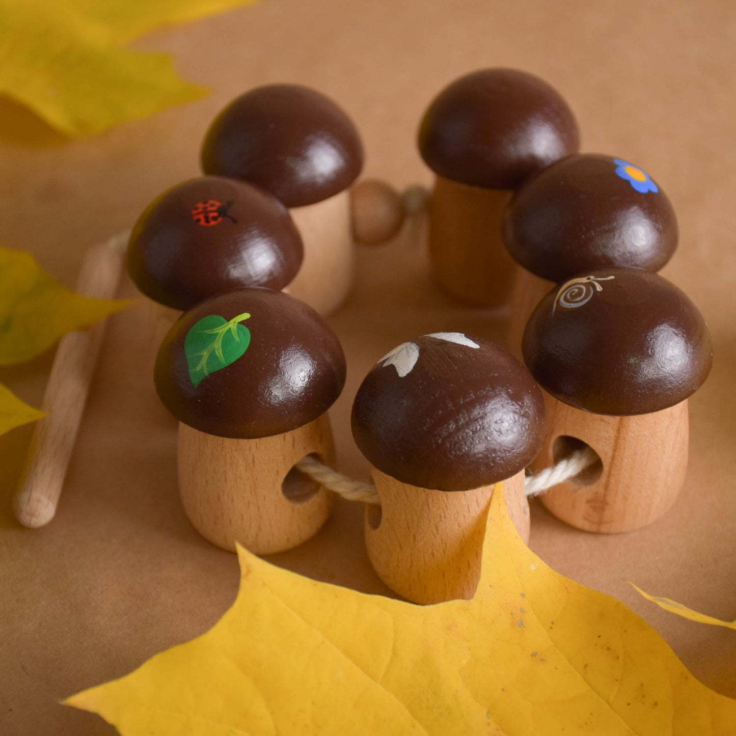 Wood Lacing Toy Mushrooms