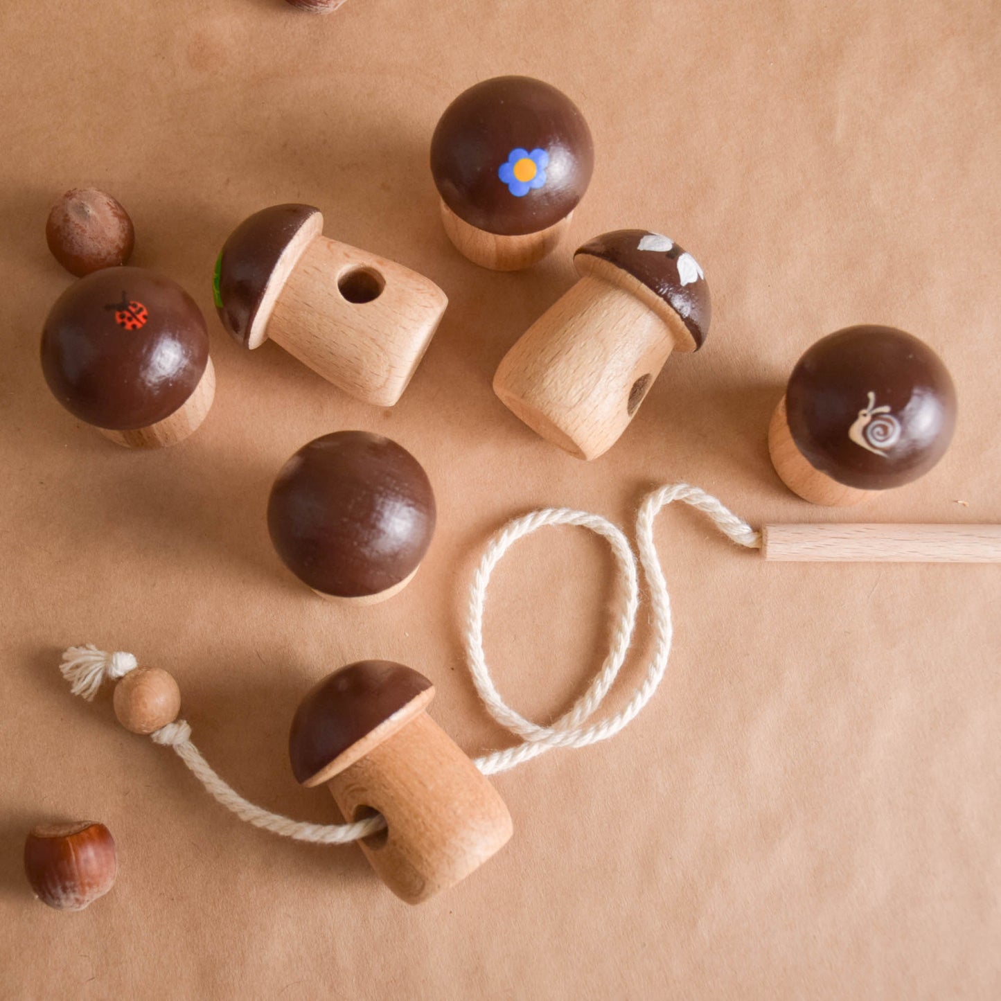 Wood Lacing Toy Mushrooms