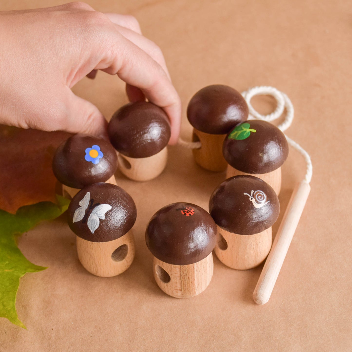 Wood Lacing Toy Mushrooms