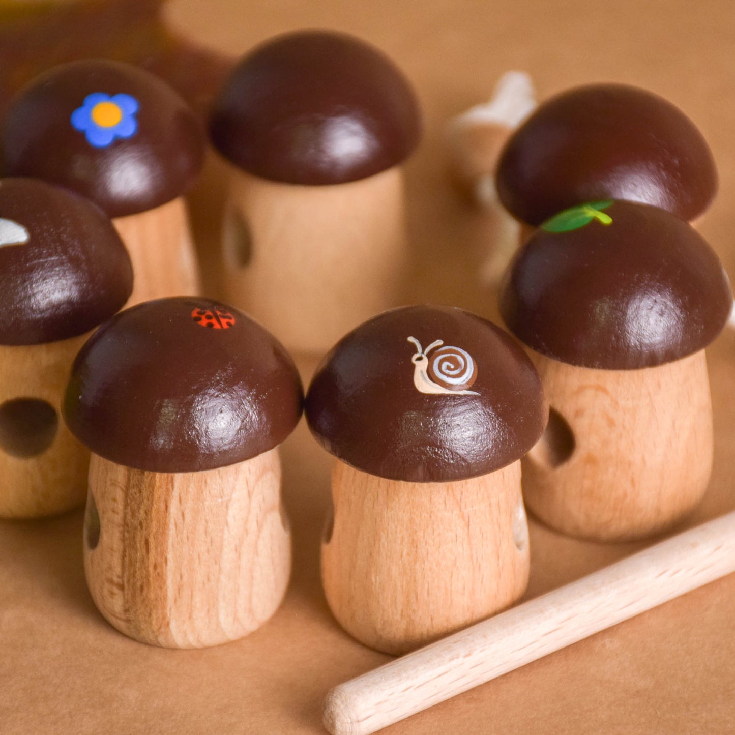 Wood Lacing Toy Mushrooms