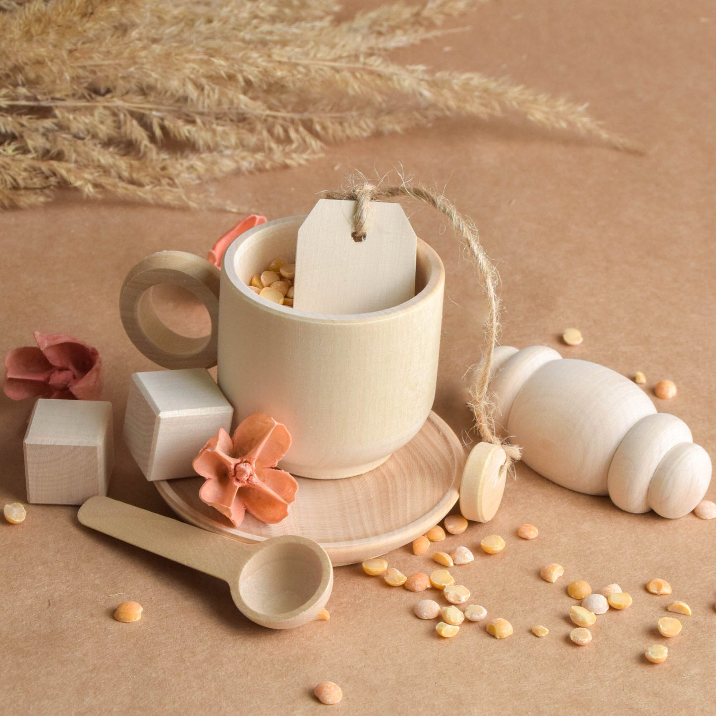 Wooden Tea Set for Playing, Wooden Toy Tea Set Kids, Wooden Play Kitchen Accessories, Toddler Tea Set for Children, Gift for Toddlers